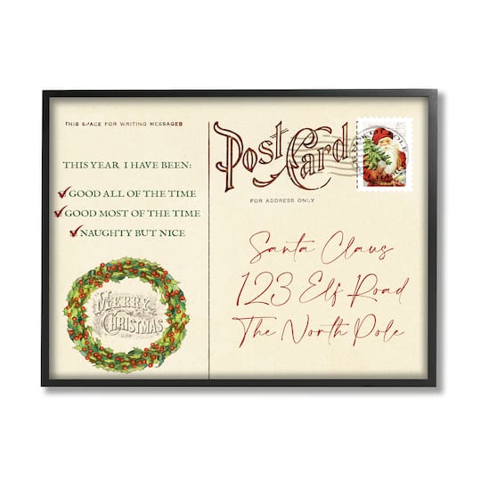 Stupell Industries Merry Christmas Vintage Postcard Framed Giclee Art